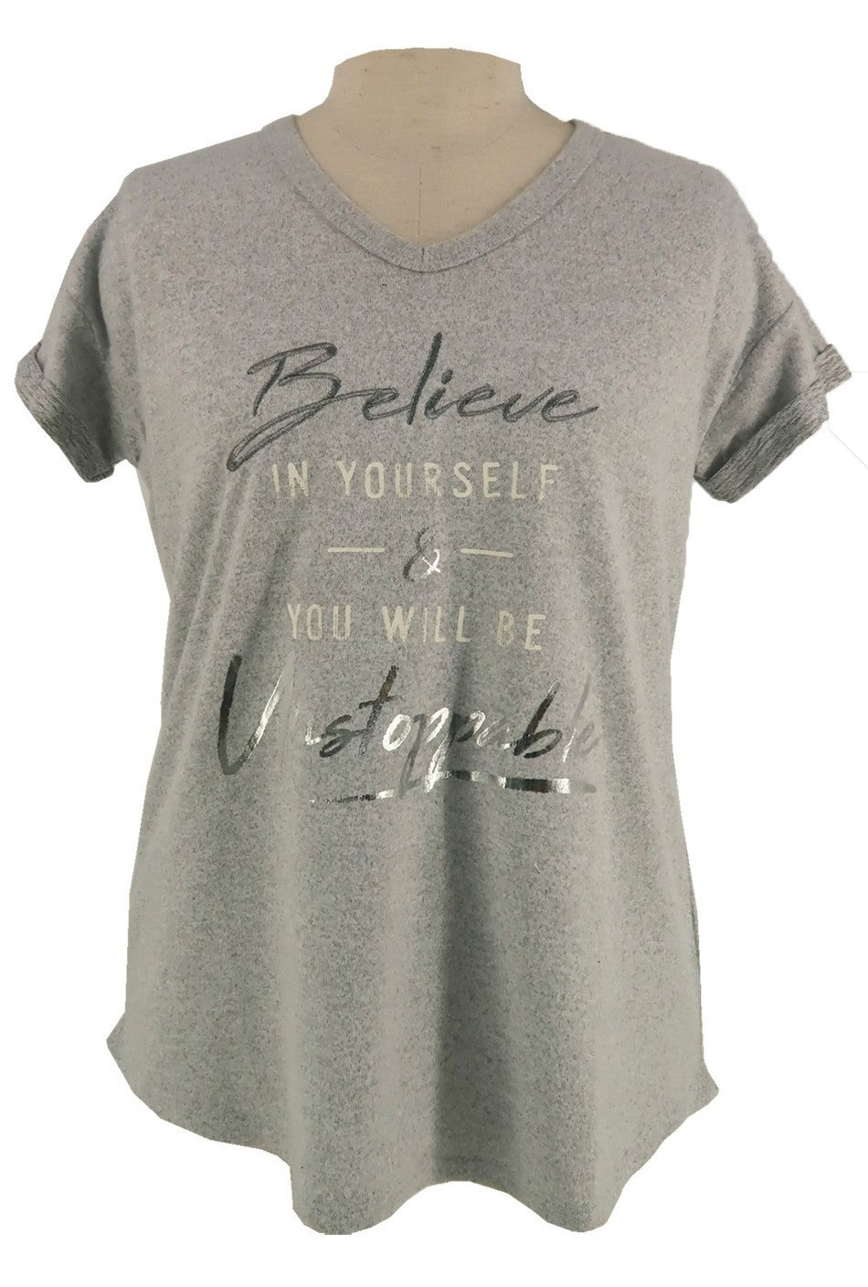 LADIES KNITTED TOP-GREY