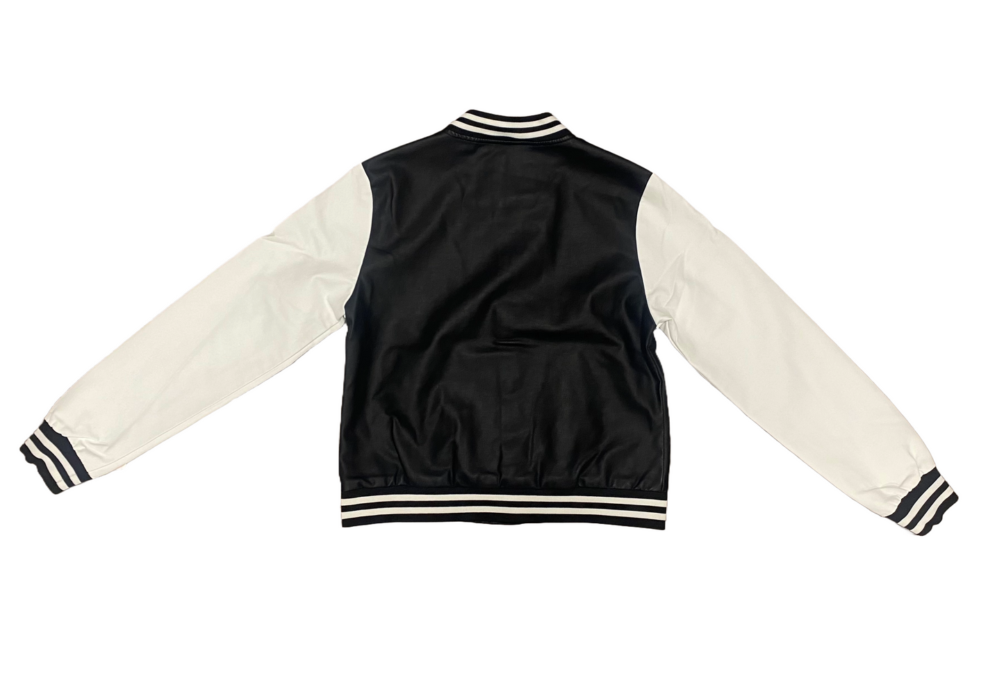 LADIES BOMBER PU JACKET-BLACK/WHITE