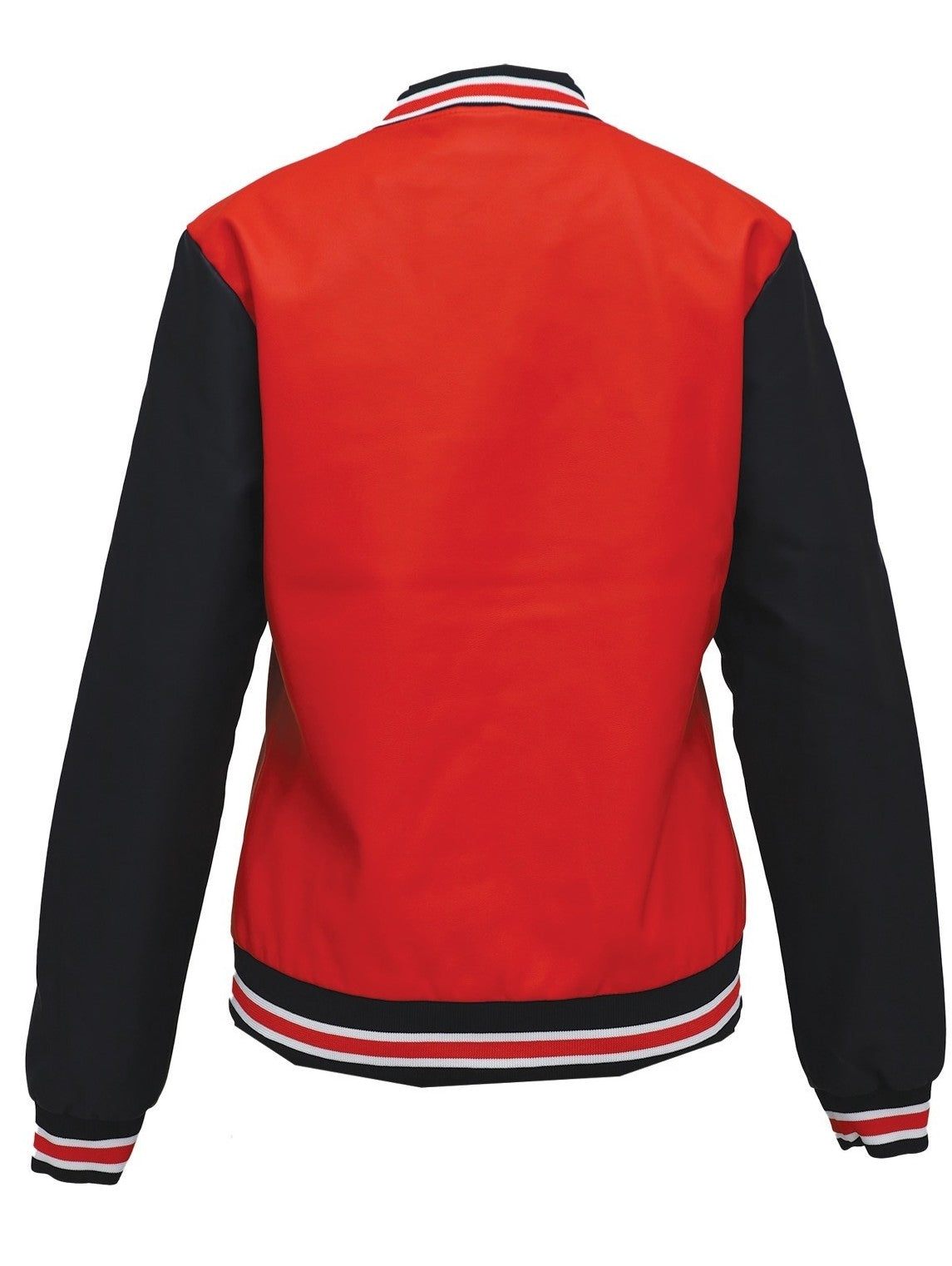 LADIES BOMBER PU JACKET-RED/BLACK