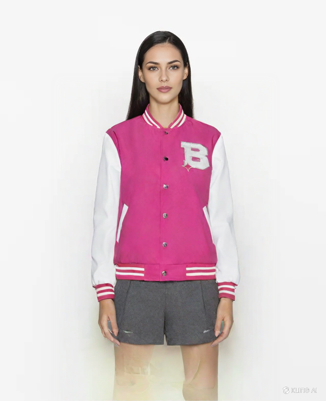 LADIES BOMBER PU JACKET-PINK/WHITE