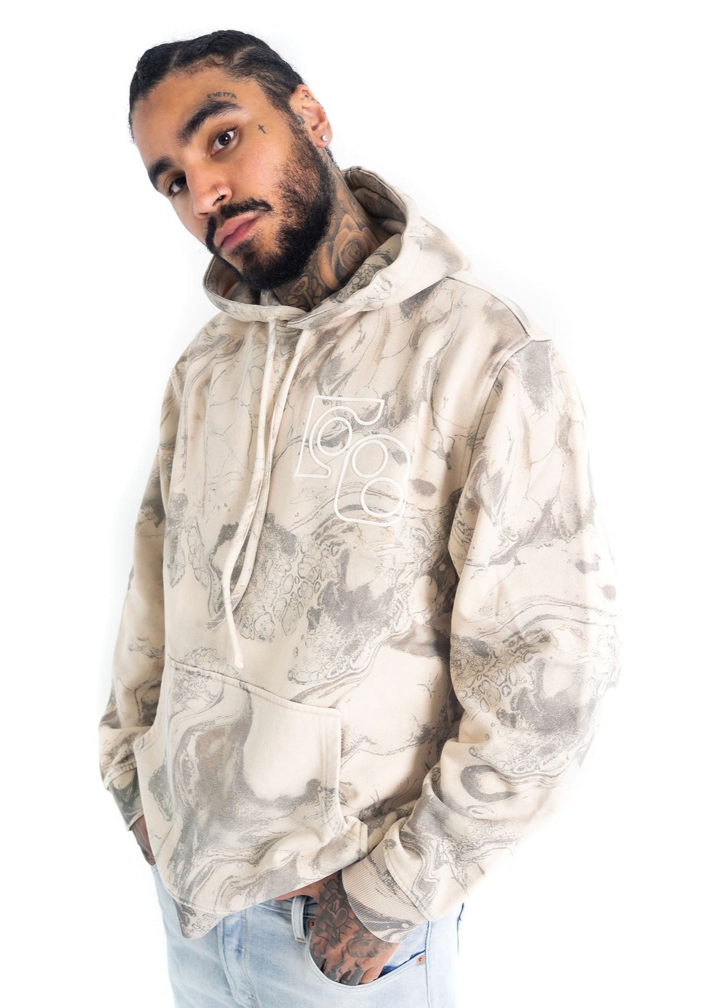 Marble Embroidered Hoodie - Sand