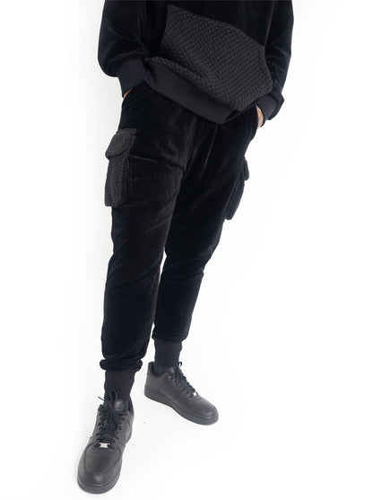 Corduroy Combo Knit Cargo Jogger - Black