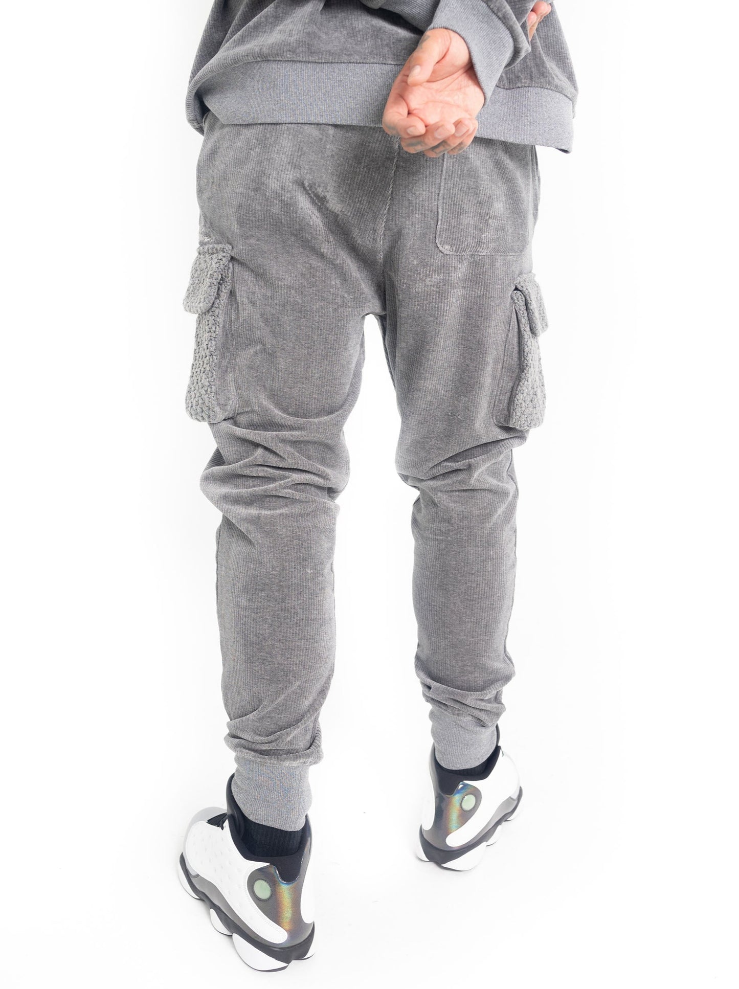 Corduroy Combo Knit Cargo Jogger - Gray