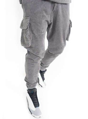 Corduroy Combo Knit Cargo Jogger - Gray