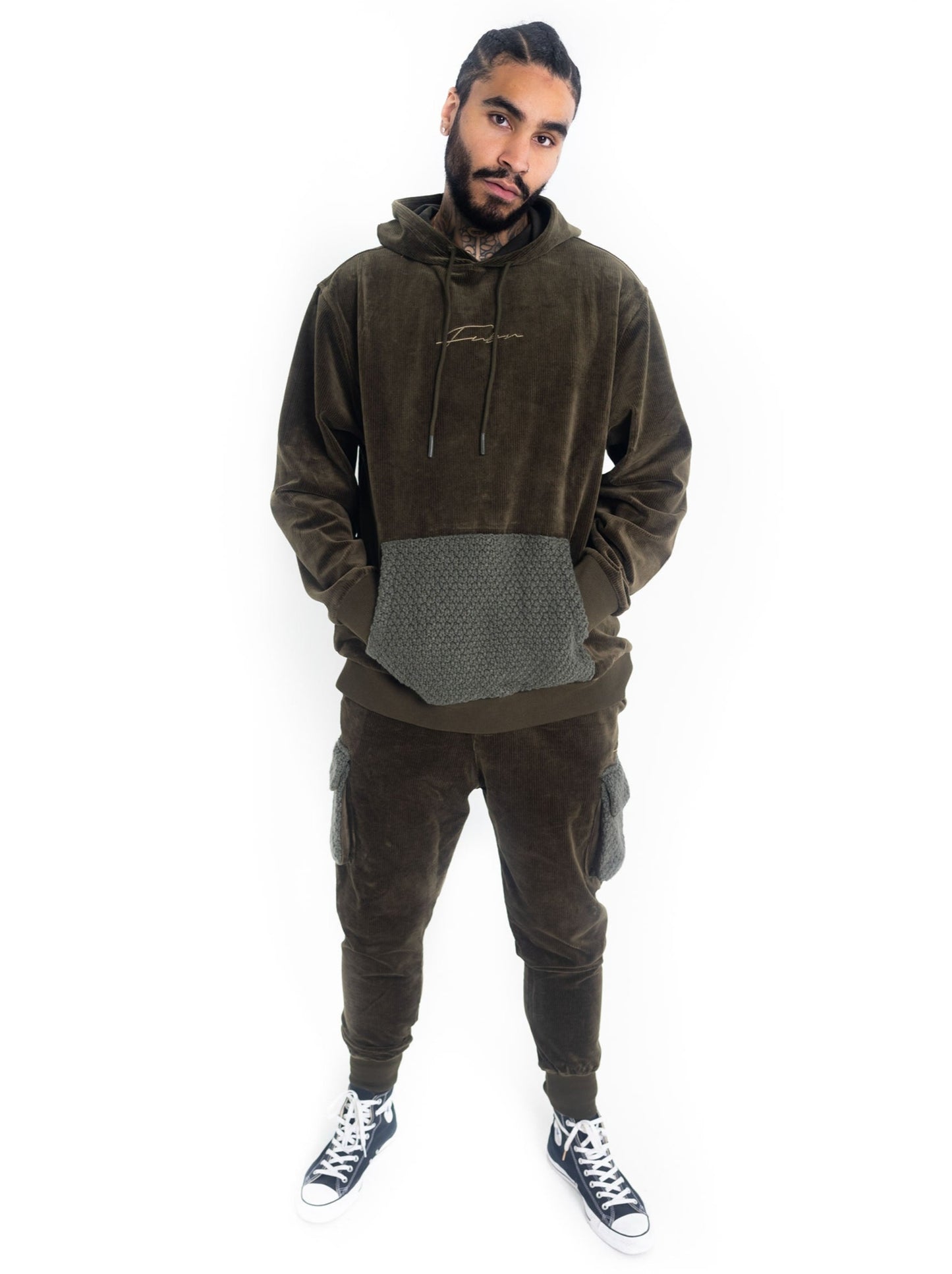 Corduroy Combo Knit Cargo Jogger - Olive